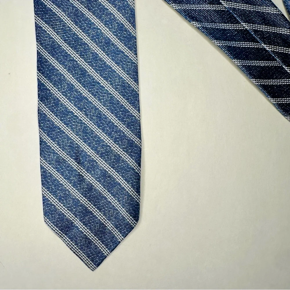 Red Fleece BROOKS BROTHERS Untipped Denim Blue White Striped Slim Silk Tie 2.25”